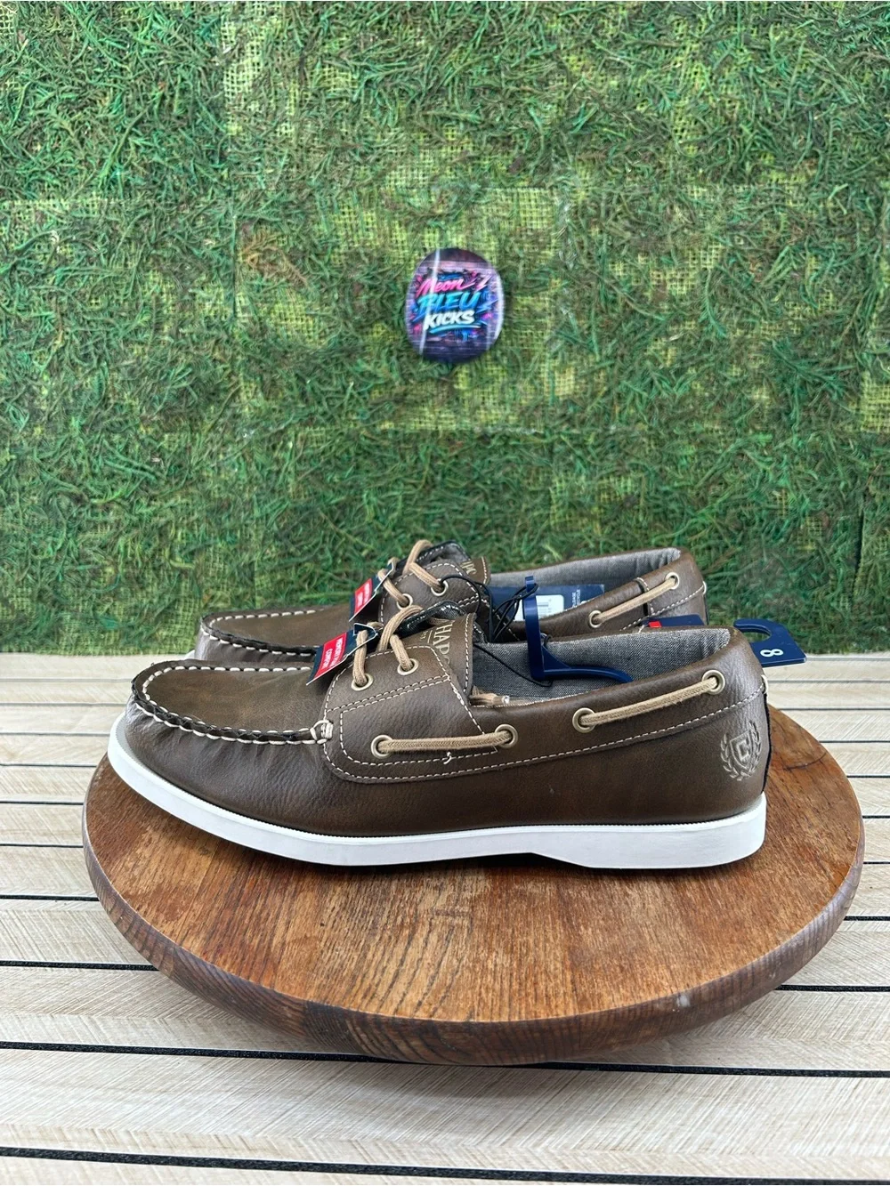 Chaps Brown Leather Moc Toe Boat Shoe